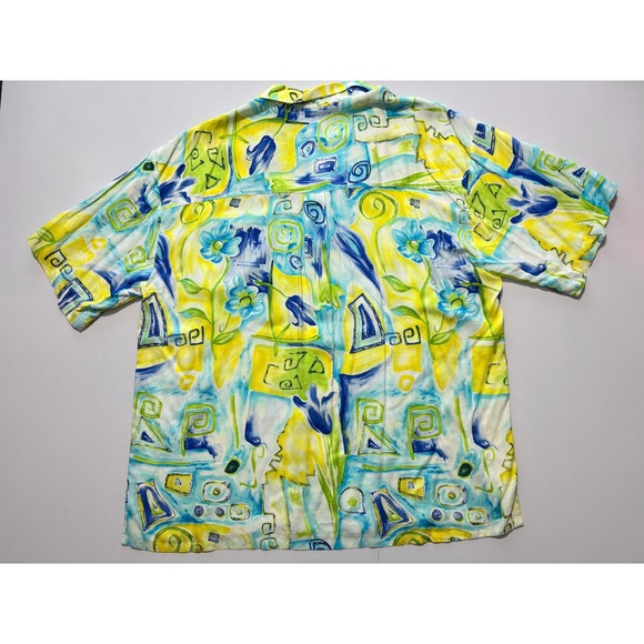 VTG L'Homme Loop Collar Shirt Rayon Abstract Water Color Print Button Up Large - Picture 8 of 15